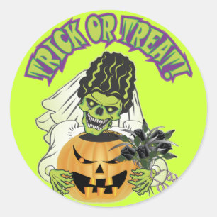 Pegatina Redonda Novia del cráneo de Frankenstein