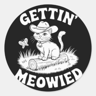 Pegatina Redonda Novia divertida Gettin Meowied Meowdy Partner Bach