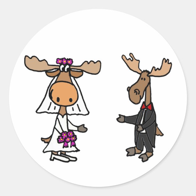 Pegatina Redonda Novia divertida y Boda de Groom Moose (Anverso)