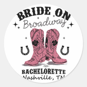 Pegatina Redonda Novia en Broadway La Despedida de Soltera Definiti