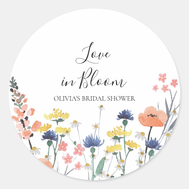 Pegatina Redonda Novia en flor de amor ducha (Anverso)