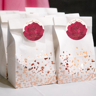 Pegatina Redonda Novia en flor rosa y oro regadera floral de la bod