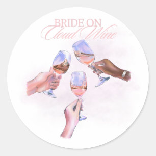 Pegatina Redonda Novia en Nube de Vino Diseño Divertido para Fies