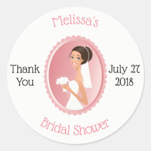 Pegatina Redonda Novia en un velo con Bouquet Bridal Shower
