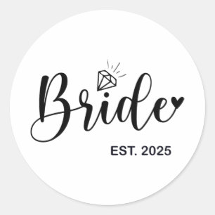 Pegatina Redonda Novia Est. 2025 Fiancée Mrs. Wife Bachelorette Par