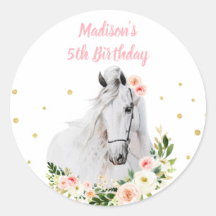 Pegatina Redonda Novia Floral Rosa de Caballo Cumpleaños
