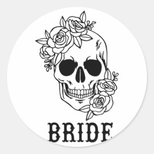 Pegatina Redonda Novia Groom Floral Skull Halloween Boda Bachelo