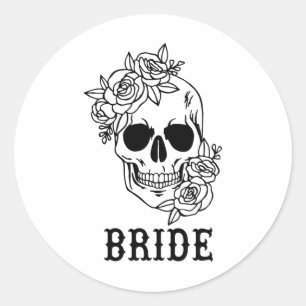 Pegatina Redonda Novia Groom Floral Skull Halloween Boda Bachelo