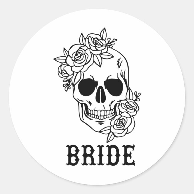 Pegatina Redonda Novia Groom Floral Skull Halloween Boda Bachelo (Anverso)