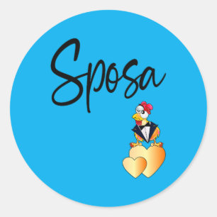 Pegatina Redonda Novia italiana pollo novia novio divertido boda