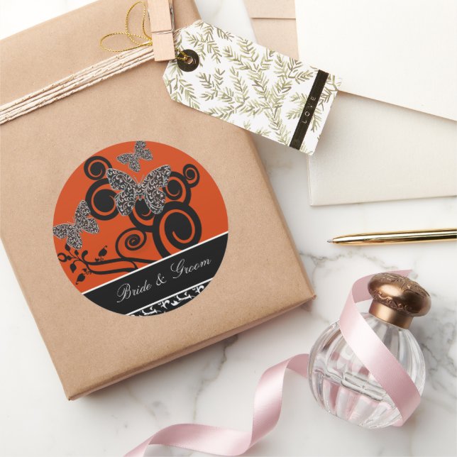 Pegatina Redonda Novia mariposa Art Deco y Groom (Regalar)