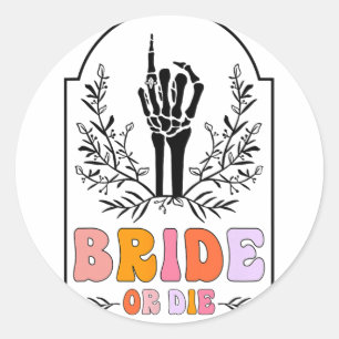 Pegatina Redonda Novia o Muerta Mano de Esqueleto Groovy Despedida 