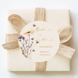 Pegatina Redonda Novia para ser ducha de boda de flores silvestres 