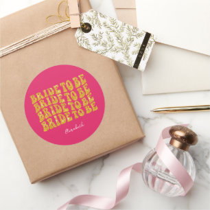 Pegatina Redonda Novia para ser Purpurina de oro Texto con nombre, 