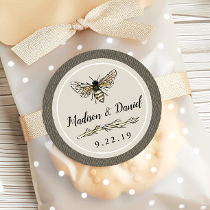 Pegatina Redonda Novia Para Ser Una Boda De Vintage Rústica Y Elega