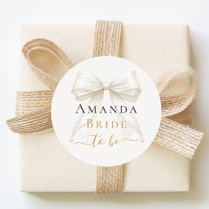 Pegatina Redonda Novia por venir lazo de marfil perlas elegante Des