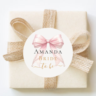 Pegatina Redonda Novia por venir lazo rosa perlas elegante Despedid