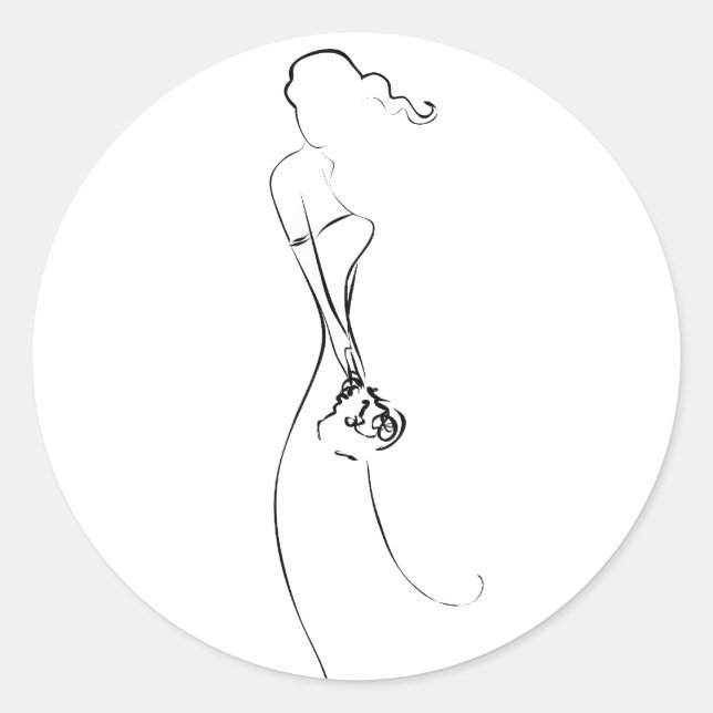 Pegatina Redonda Novia Silhouette Clipart Wedding Stickers (Anverso)
