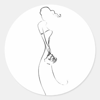 Pegatina Redonda Novia Silhouette Clipart Wedding Stickers
