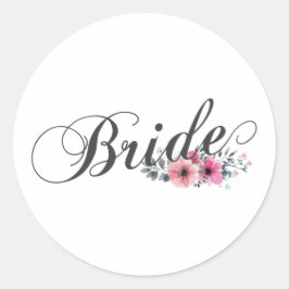 Pegatina Redonda Novia Simple Caligrafía Floral | Sticker
