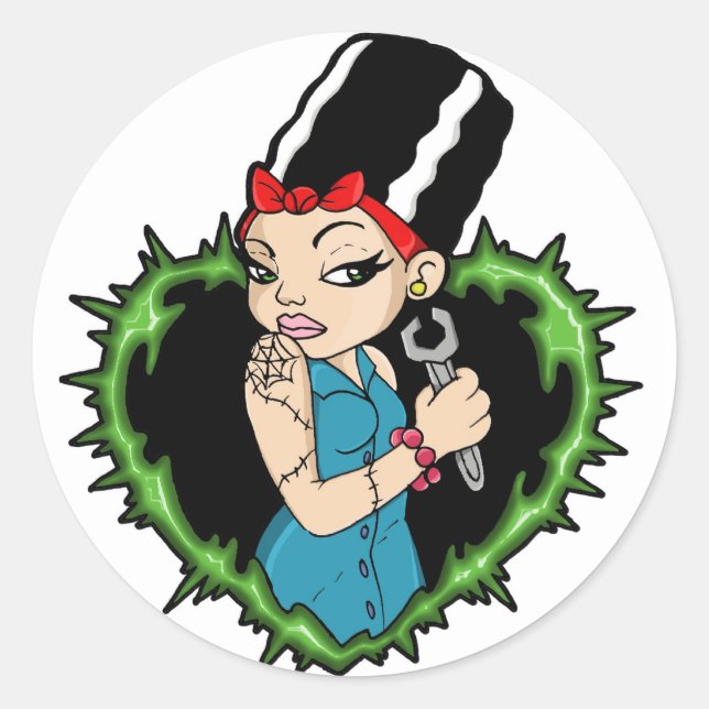 Pegatina Redonda Novia trabajadora (Anverso)