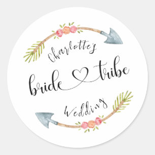 Pegatina Redonda Novia Tribu Personalizado Acuarela Boho Fiesta de