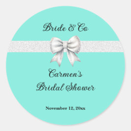 Pegatina Redonda Novia y Cía. Lazo de novia con purpurina blanca en