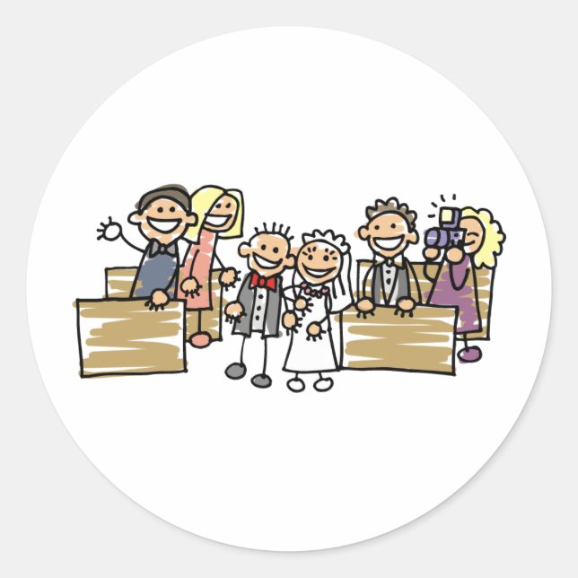 Pegatina Redonda Novia Y Groom Se Casan (Anverso)