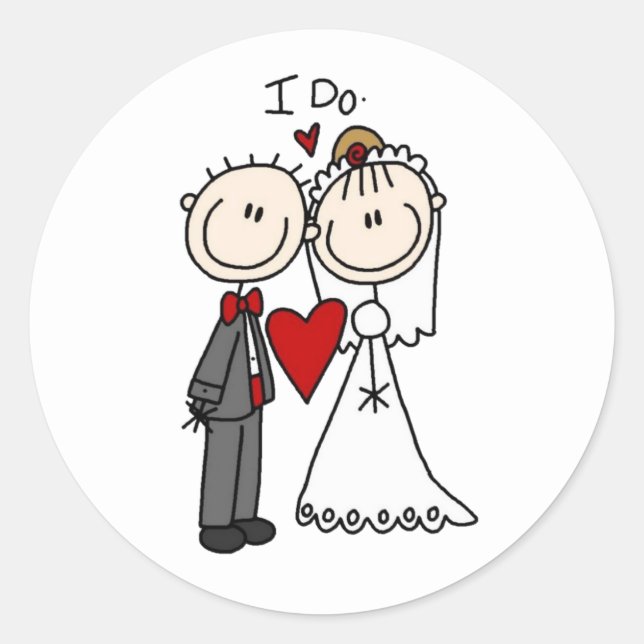 Pegatina Redonda Novia y Groom Stick Figures Boda (Anverso)