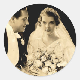 Pegatina Redonda Novia y novio de la boda del vintage