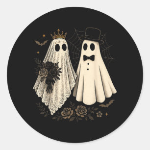 Pegatina Redonda Novia y Novio Fantasma Espeluznante Boda de Hallow
