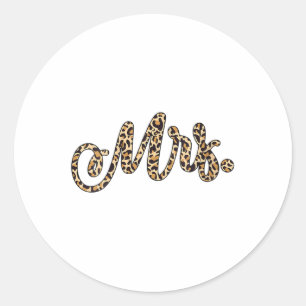Pegatina Redonda Novias mujeres novias Sra. Leopard Print Boda Matc