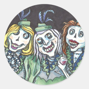 PEGATINA REDONDA NOVIAS ZOMBIS ESPELUZNANTES TOMANDO UNA SELFIE