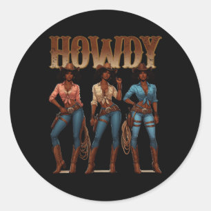 Pegatina Redonda Noviembre Cowgirl Rodeo Occidental Melanin Histori