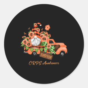Pegatina Redonda Noviembre Naranja Gnome Vintage Truck CRPS Concien