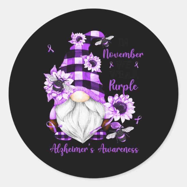 Pegatina Redonda Noviembre Vivimos Gnomes Púrpura Alzheimerheimer A (Anverso)