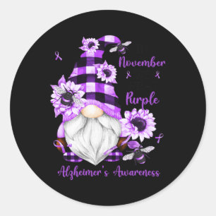 Pegatina Redonda Noviembre Vivimos Gnomes Púrpura Alzheimerheimer A