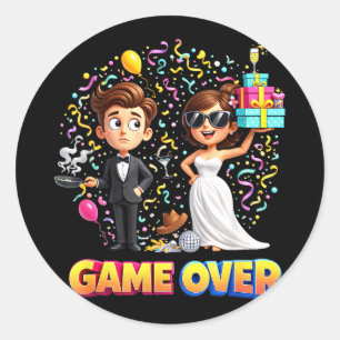Pegatina Redonda Novio de game-over novia boda soltero
