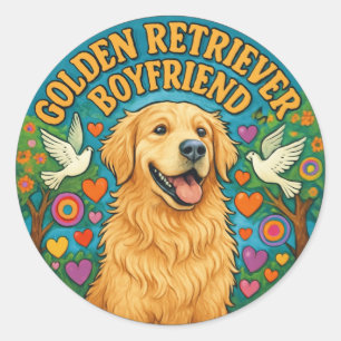Pegatina Redonda Novio Golden Retriever Divertido Regalo Retro Aman
