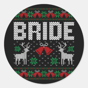 Pegatina Redonda Novio novia suéter feo de Navidad pareja casada