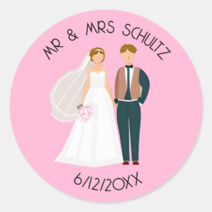 Pegatina Redonda Novios personalizados Sr. y Sra. Esposa y Esposo