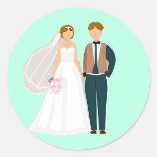 Pegatina Redonda Novios y novias azul teñido