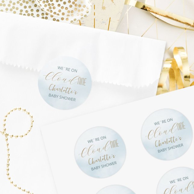 Pegatina Redonda Nube 9 Baby Shower Celeste (Cloud 9 Celestial Blue Baby Shower Classic Round Sticker ©Susanne Sachers - Sunny Mind 🌞)