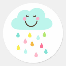 Pegatina Redonda Nube alegre y colorida con gotas de lluvia