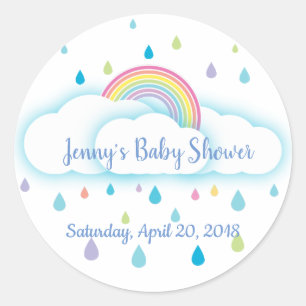 Pegatina Redonda Nube arcoiris Baby Shower salva la fecha