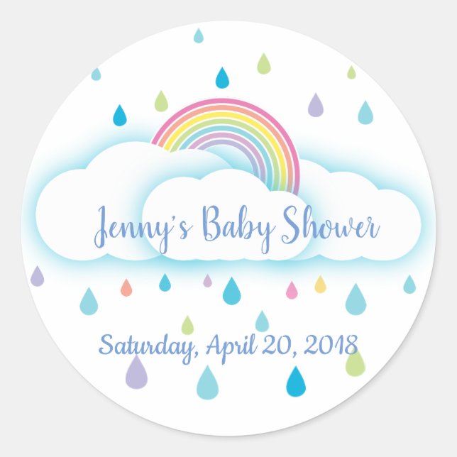 Pegatina Redonda Nube arcoiris Baby Shower salva la fecha (Anverso)