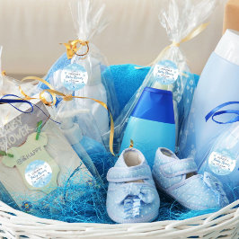 Pegatina Redonda Nube azul cielo pastel cepillo Baby Boy Shower
