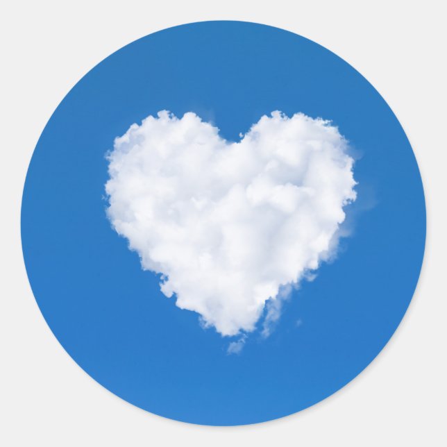 Pegatina Redonda Nube con forma de corazón en cielo azul (Anverso)