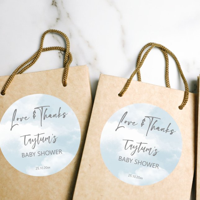 Pegatina Redonda Nube de ducha de bebé nubes pastel gracias a favor (Cloud nine baby shower pastel clouds thank you favor classic round sticker)