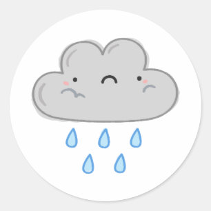 Pegatina Redonda Nube de lluvia kawaii